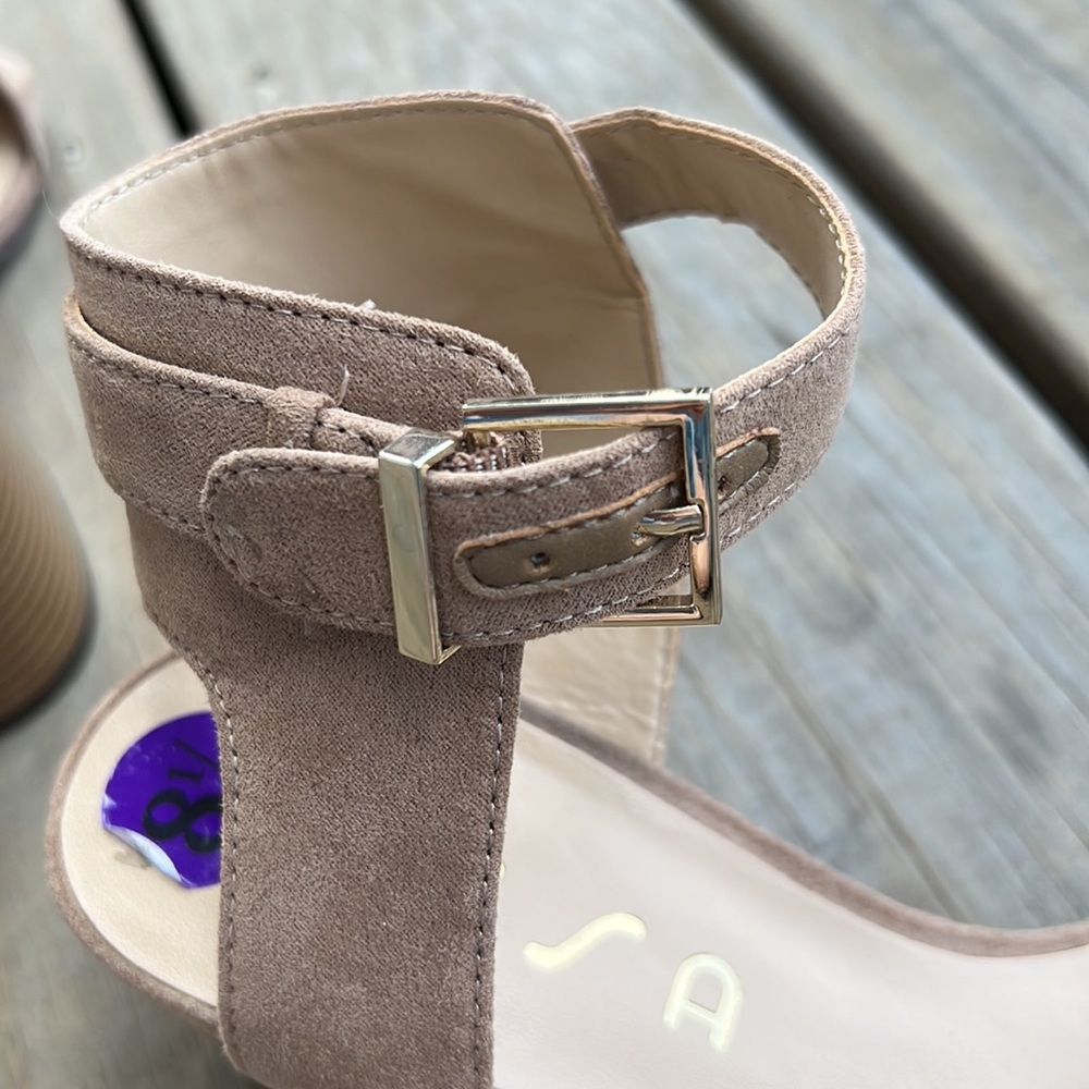 Unisa Taupe Suede Ankle-Strap Block Heel Sandals - Picture 4 of 5